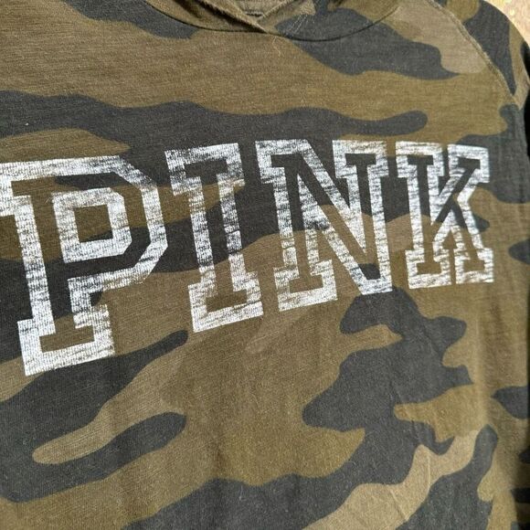 PINK Victorias Secret Camo Army Green Cropped Hoodie Top XS/S - Picture 3 of 4